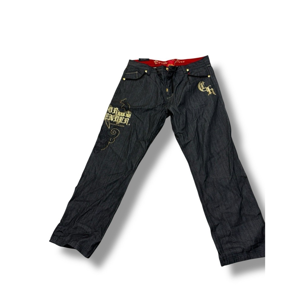 Vintage Crown Holder‎ Jeans Men's 42 X 35"  Embroidered Pockets dark grey